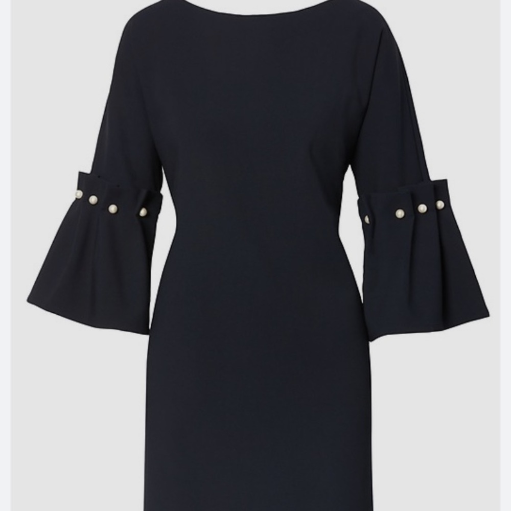 Banana Republic Bell-Sleeve Shift Dress With Pearl Accents - size 6 - Navy Blue - Picture 1 of 9
